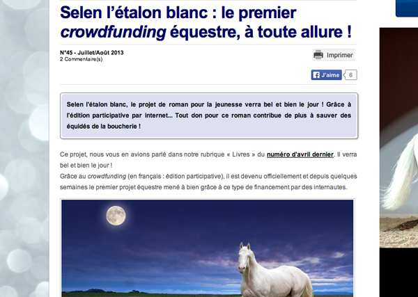 "SELEN l'étalon blanc" dans dans Cheval Savoir - Juillet 2013